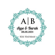 Zincir Dokulu Kare Mühür Kına Nişan Düğün 3x3 Cm Özel Etiket / 50 Adet Sticker Beyaz