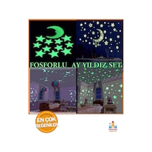 Gece Parlayan Duvar Tavan Süsü Yapışkanı İçinde Fosforlu Yıldız Ay Figürlü Gece Süsü Fosforlu Süs