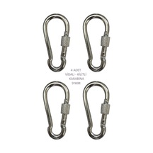 Galvanizli Vidalı Kilitli Karabina, 9 Mm, Askı, Çengel, Kanca, Anahtarlık 4 Adet
