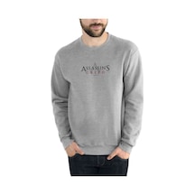 Creed Logosu Assassins Baskılı Gri Melanj Erkek Sweatshirt
