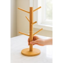 Ahşap Bambu Kupa Bardak Askısı 6'lı Stand Doğal Mutfak Tezgahı İçin Kupa Standı Bardak Tutucu Modern Dekoratif Dayanıklı Kolay Kurulumlu Organizer Yuvarlak