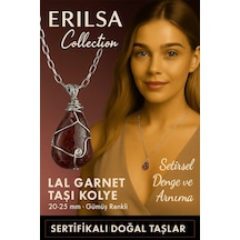 Sertifikalı Gümüş Tel Sargılı Doğal Lal Garnet Granat Taşı Kolye 20-25 Mm Tutku Ve  Taşı Koyu Vişne
