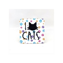 I Love Cats Baskılı Ahşap Bardak Altlığı