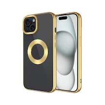 Apple Uyumlu iPhone 15 Plus Tek Kamera Çerçeveli Logo Gösteren Tchs Omega Kılıf-gold Gold