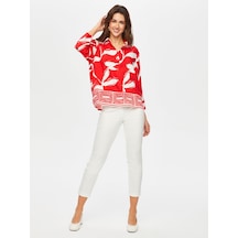 Eteği Sulu Monochrome Yaprak Desen Gömlek 001 Us25gml00141 Kırmızı