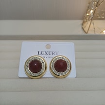 Bordo Taşlı Küpe