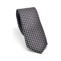 Gaffy Kahverengi Piti Kare Desenli Vizon Dokuma Kumaş Mendilli Slim Fit Kravat // Sdk-2503-3 Vizon