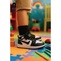Günlük Unisex Sneaker Bağcıklı Hafif Yumuşak Kaymaz Taban Bilekli Basketbol Ayakkabı 8070 Siyah- Beyaz- 02