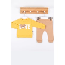 Babydonat Bear Love Nakışlı % 100 Pamuklu 2'li Erkek Takım Sarı