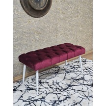 Zafir Beyaz Boyalı Sivriltme Ayaklı 90 Cm Puf Bench - Puf - Bench - Kasalı Oturak - Oturak - Yatak Ucu Puf Bordo