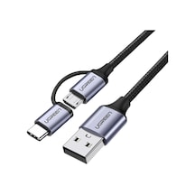 2'si 1 Arada Örgülü Type-c Micro Usb Şarj Ve Data Kablosu 1 Metre