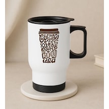 Bk Gift Coffee Tasarımlı Kulplu Beyaz Çelik Bardak Termos Mug 450ml-4, Sevgiliye Hediye, Arkadaşa Hediye, Eşe Hediye