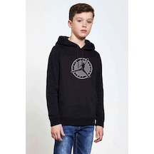 Tshirthane Basketbol Club Baskılı Unisex Çocuk Kapüşonlu Siyah Sweatshirt Siyah