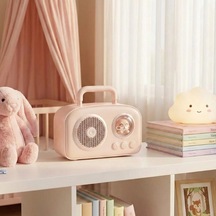 Sevimli Tasarımlı Taşınabilir Radyolu Bluetooth Hoparlör Pembe Renkli