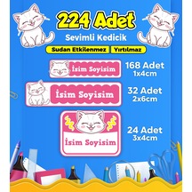 Sevimli Kedi Temalı Okul Kreş Kişiye Özel İsim Etiket Seti - Model 356 Çok Renkli