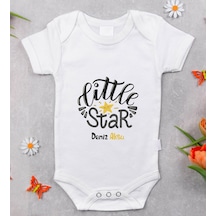 Bitmeyenkartus Bk Kids Isimli Little Star Tasarımlı Bebek Body Zıbın - Model 1 Beyaz