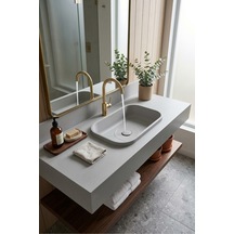Pure Etajerli Granit Lavabo 100 50 Cm Beyaz Çok Renkli