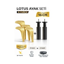 Lotus 16 Cm Ayak Seti Altın 6 Parça Robot Süpürgeye Uyumlu Koltuk Mobilya Dolap Baza Ayağı Altın