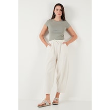 Lela Pamuklu Relaxed Fit Normal Bel Daralan Paça Bayan Pantolon 668Yp5198 Taş