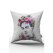 Pembe Çiçekli Frida Dijital Baskı Kırlent Yastık Kılıfı Chcck50 Pembe