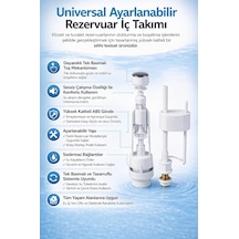 Universal Ayarlanabilir Klozet Rezervuar İç Takımı, Tek Basmalı Mekanizma, Sessiz Ve Tasarruflu Su Akışı, Yüksek Dayanımlı Abs Gövde, Kolay Montaj, Uzun Ömürlü Kullanım Diğer