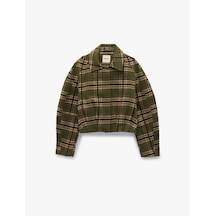 Koton Uzun Kollu Cepli Fermuarlı Crop Ekose Bomber Ceket Bej Ekose 6sak20126ew Bej Ekoseli