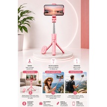3'ü 1 Arada Bluetooth Kumandalı Led Işıklı Telefon Tripod 100 Cm Katlanabilir Selfie Çubuğu