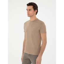 Vizon Slim Fit Bisiklet Yaka Merserize Basic T-shirt Kahverengi