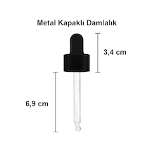 50 Ml Metal Kapaklı Damlalık Dropper Şişesi Serum 50 Cc Cam Şişe 6 Adet Siyah Kapak, Şeffaf