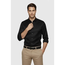 Rizzup Siyah Slim Fit Erkek Gömlek Kolay Ütülenen Nefes Alan Kumaş, Dört Mevsim Şıklık 2608515