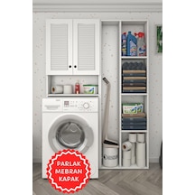 Kenzlife Membran Çamaşır Makinesi Dolabı Veronikasüpürge Byzbyz Panjur 180 126 20 Mebran Kapak Suntalam Gövde Arkalıksız Raflı Beyaz