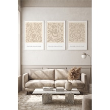 Beyaz Ahşap Çerçeveli Bej Çiçekli Botanik Sanat Duvar Tablosu Modern Minimalist Salon Dekorasyonu Kabartma Görünümlüdür Beyaz