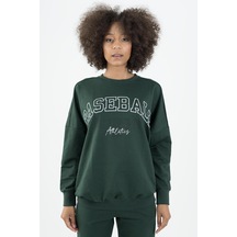 Maraton Sportswear Oversize Kadın Bisiklet Yaka Uzun Kol Basic Yeşil Sweatshirt 22185-yeşil