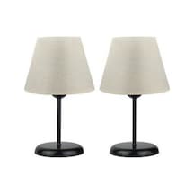 2 Adet Kumaş Başlık Metal Ayaklı Masa Gece Lambası Siyah