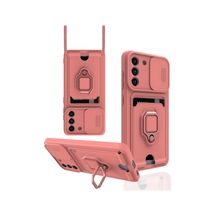 Samsung Uyumlu Galaxy S21 Fe Kılıf Zuma Kartvizitli Yüzüklü Silikon - Pembe 0.2M-Çok Renkli
