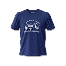 North Whiskers Camping Is My Favorite Therapy Karavan Baskılı %100 Pamuklu Unisex Lacivert Kamp Tişörtü Lacivert - 875046675 Lacivert - 875046675 Lacivert