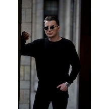 Mavona Oversize Bisiklet Yaka Siyah Erkek Sweatshirt Premium 3 İplik Şardonlu - %85 Pamuk %15 Likra