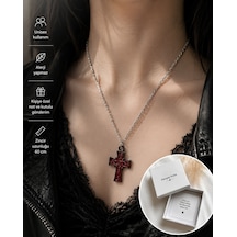 Kırmızı Siyah Kelt Desenli Gotik Haç Kolye Alternatif Stil Unisex Zincir Kolye Çok renkli