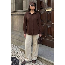 Kahverengi Modern Kesim Kadın Gömlek Mg2674