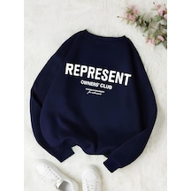 Startmore Lacivert Unisex Erkek/kadın Renkli Represent Özel Baskılı Oversize Pamuklu Bisiklet Yaka