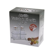 2pcs Krom Kapak Akrilik Tuzluk - Biberlik - Baharatlık Metal Standlı Kare - Köşeli 5468 Çok Renkli