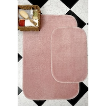 Buççin Online Mağaza Pembe Banyo Paspas Takımı 2'li Yumuşak Pelüş Tüylü Kaymaz Tabanlı 60x100 / 40x60 Polyester İnce Çok Renkli