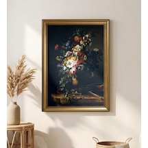 Klasik Gold Çerçeveli Barok Çiçek Natürmort Tablo Lüks Salon Oturma Odası Duvar Dekoru 60x80 Cm