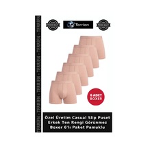 Terrien Özel Üretim Casual Slip Puset Erkek Ten Rengi Görünmez Boxer 6'lı Paket Pamuklu Ten 6