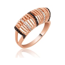 Gümüş Siyah Beyaz Taşlı Bayan Yüzük (551169784)