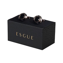 Esgue Gold Rose Siyah Renk Yuvarlak Form Desenli Kol Düğmesi Gümüş
