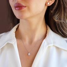 Elips Mini Mozanit Taşlı Gümüş Set Gümüş