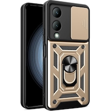 Mey İthalat Vivo Y17s Kılıf Pars Lens Yüzüklü Silikon - Gold Altın