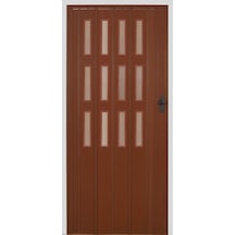 3 Sıra Camlı Akordeon Kapı Ceviz Ahşap Desenli 87x200cm