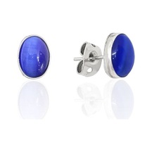 Oya Silver Lacivert Sedef Taşlı Oval Gümüş Küpe 0.8x0.6cm Oyok374